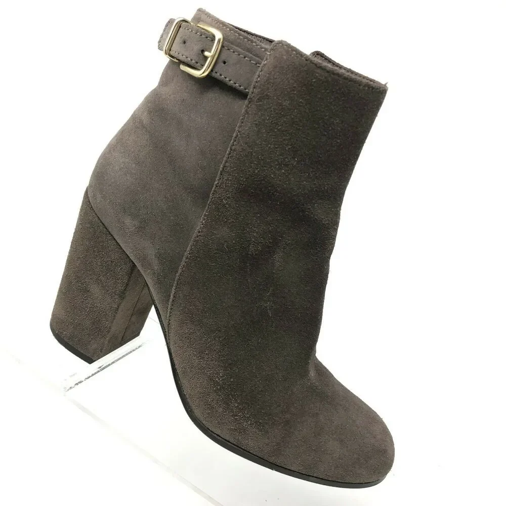 J Crew Barrett Ankle Boot Womens 6.5‎ Taupe Suede Chunky Heel Bootie Italy